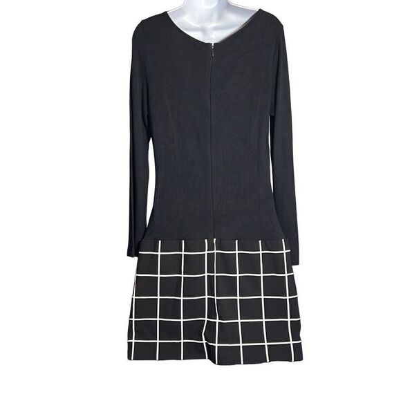 Banana Republic Women's Long Sleeve Dress Grid Skirt Scoopneck Mini Black Size 8 - Picture 1 of 7